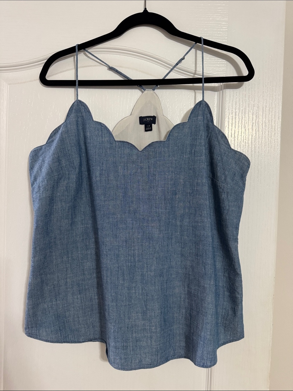 J Crew Chambray/Denim Scallop Trim Tank